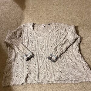 CAbi V-Neck Cable Knit Sweater - Gray